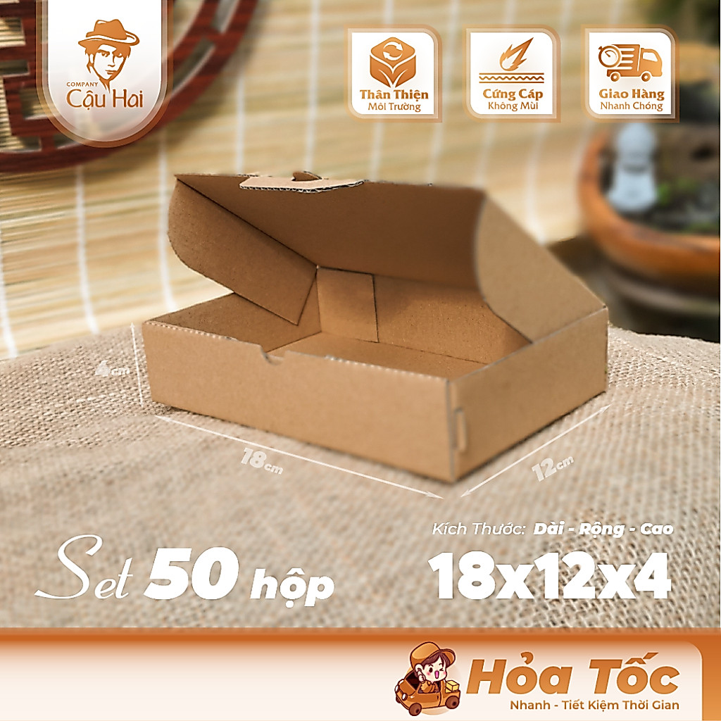(HỎA TỐC) Set 100 hộp carton nắp GẬP 18x12x4