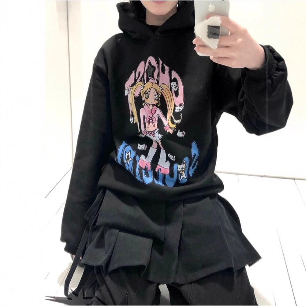 5YYV South Korea ngc Nayeon's same style graffiti cartoon cute girl loose-fitting hoodie, unisex
