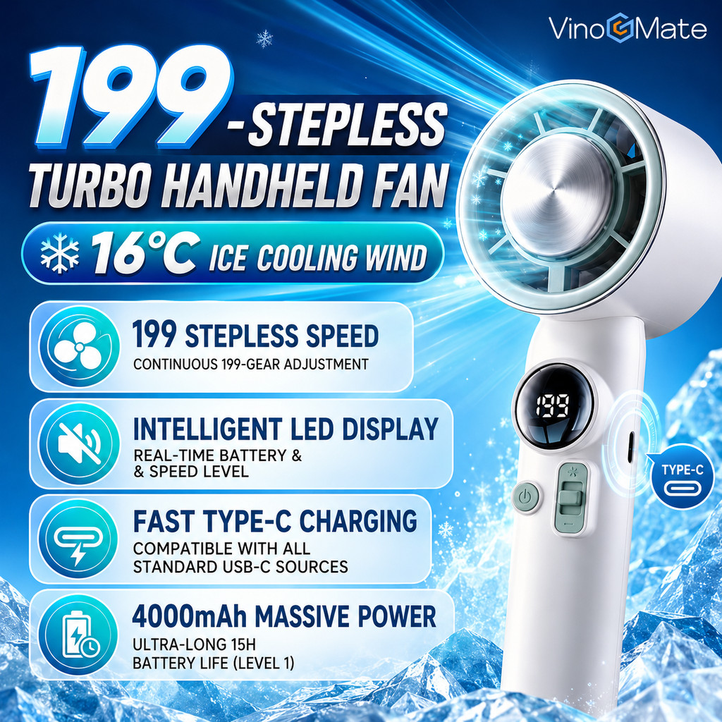 Kipas Angin Di Động TEC Làm Mát 199 Cấp Độ Gió Siêu Mạnh Kipas Tangan Động Cơ Không Chổi Than Pin Dà