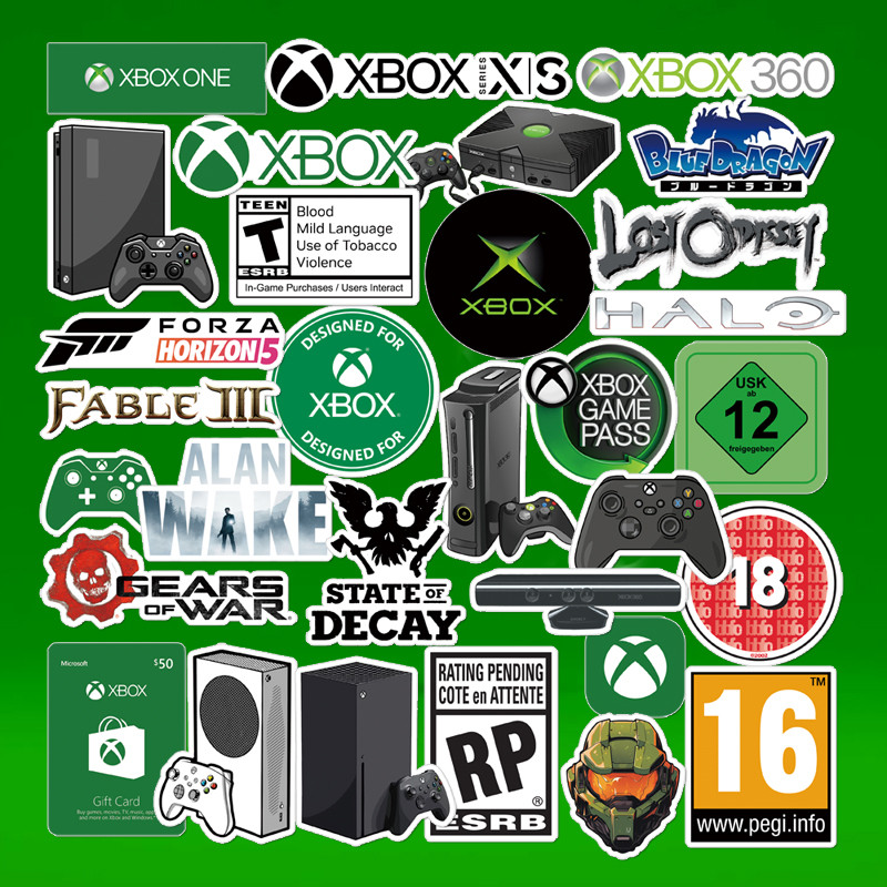 X xbox logo Microsoft Halo Game Console Chống Nước Laptop Điện Thoại Di Động Trang Trí Tủ Lạnh Vali 