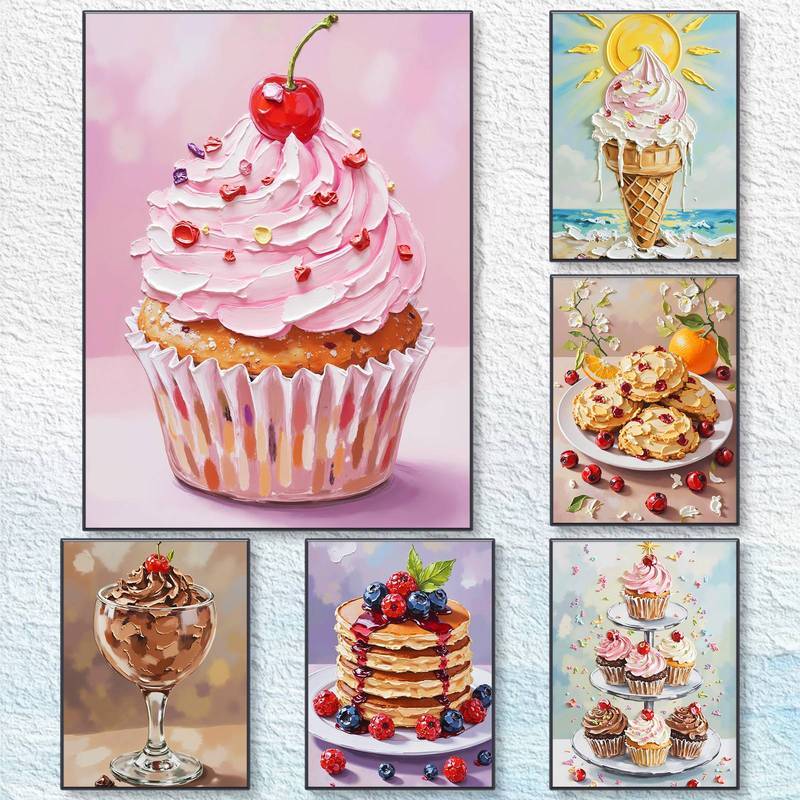 Nghệ thuật treo tường bằng vải tráng miệng đầy màu sắc, Tranh làm kem bánh Cupcake, Trang trí nhà bế