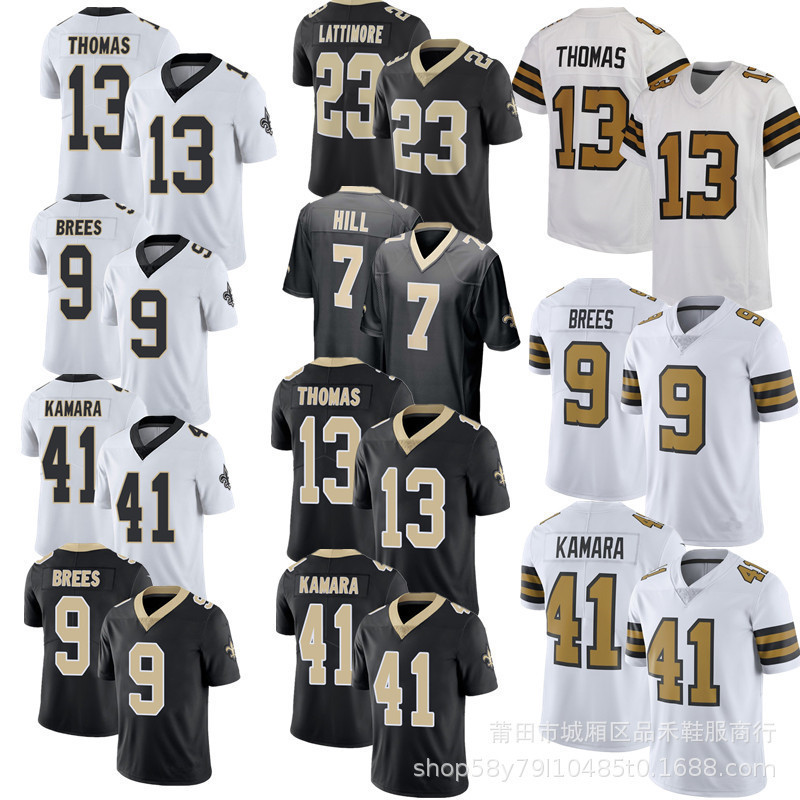 Giao hàng trong ngàyNFL Men 's Saints-41 Kamara-9 Brees-13 Áo bóng bầu dục thế hệ thứ hai huyền thoạ