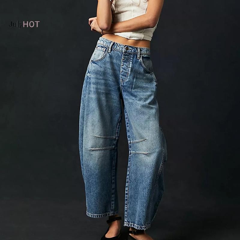 Y2K Trend Crop Quần jean ống rộng Baggy eo thấp dành cho nam và nữ