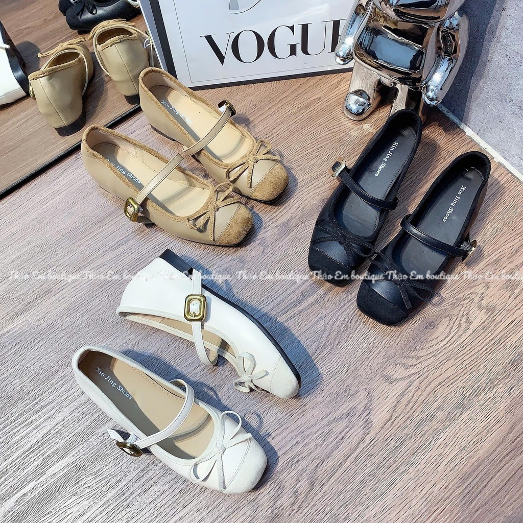 [Thảo Em - BB40] Giày búp bê dấu đế 3p mềm phối mũi da lộn xinh cá tính thời trang