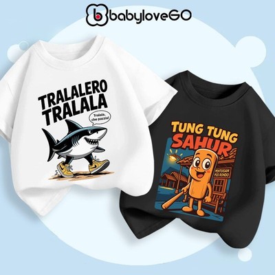 Áo ITALIAN BRAINROT cho bé BabyloveGO áo thun Tung Tung Tung Sahur Tralalero Tralala cộc tay chất cotton thoáng mát