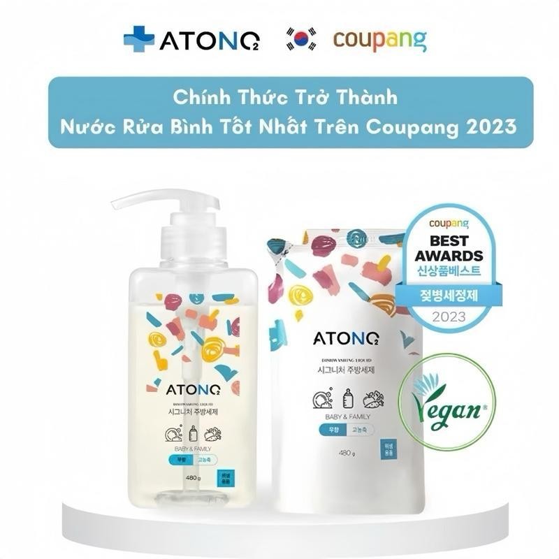 [Atono2 Chính Hãng] Nước Rửa Bình Sữa Và Chén Bát Thuần Chay Atono2 Hàn Quốc Dạng Chai Và Túi, Có Th