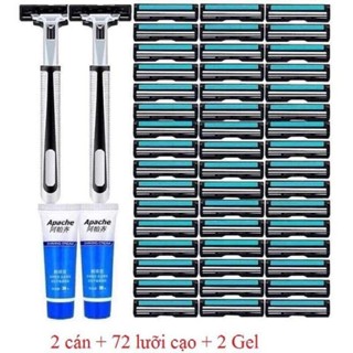 Sét dao cạo râu 72 luoi+ 2 cán dao tặng 2  lọ gel làm mềm râu và hộp nhựa đựnġ cán daocaorau 36
