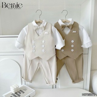  Set bộ vest gi lê bé trai 5CT áo sơ mi dài gi le rời và quần dài kèm nơ đai 1đến 7t BERNIE H0725B72 