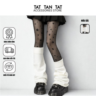  Tất loe len trắng H146 tất ống chân dệt kim vớ nữ giữ ấm Y2K JK mùa thu đông  