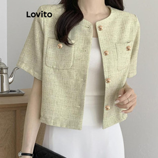 Lovito Áo sơ mi Casual Pocket Metal Button mùa hè/xuân dành cho nữ LNE62083