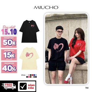 Áo thun couple trái tim local brand form rộng ATD783 Miucho cotton cổ tròn in graphic