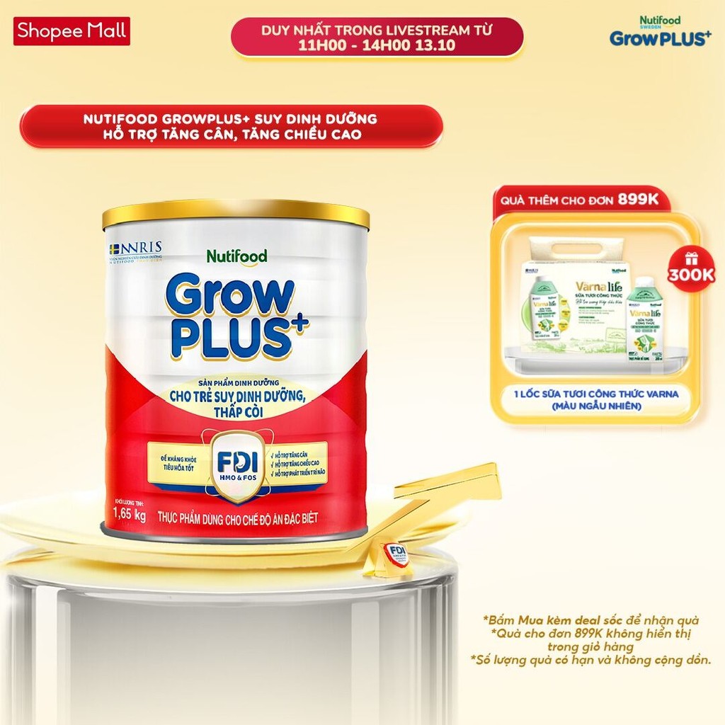 Sữa bột Nutifood GrowPLUS+ Suy Dinh Dưỡng (Đỏ) 1+ - Tăng Cân, Tăng Chiều Cao (Lon 1,65 Kg)