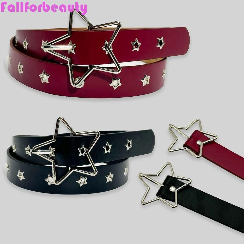 FALLFORBEAUTY Star Rivet Belt, Da PU Gothic Y2K Belt, Vintage Cay Girl Dây Kim Loại Trang Trí Nam Th