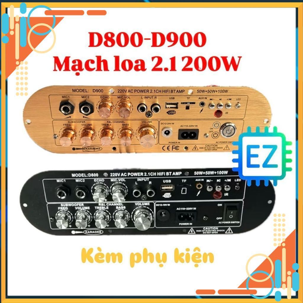D800, D900 - Mạch khuyếch đại âm thanh 2.1 Karaoke Bluetooth 100W+50W*2 kèm phụ kiện