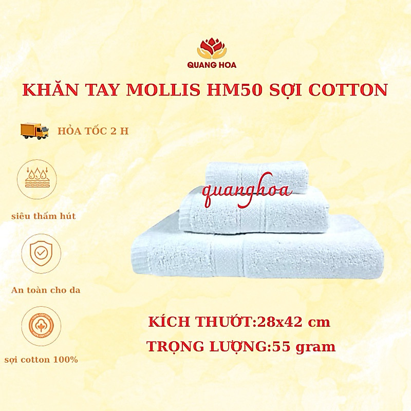 Khăn tay Mollis chất liệu cotton HM50 30 x 42 cm
