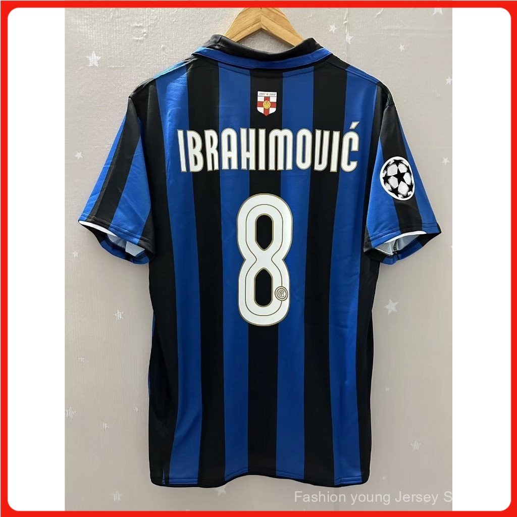 07 08 Inter Milan IBRAHIMOVIC FIGO ADRIANO Áo bóng đá cổ điển chất lượng tốt nhất Áo thun sân nhà Tù