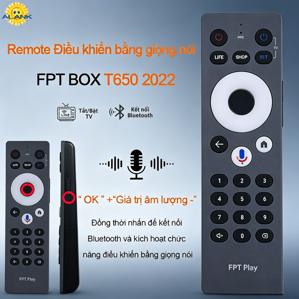 ALANK Remote Điều Khiển Đầu Thu FPT Play BOX T650 P650 A650 H650 2022 Có Giọng Nói