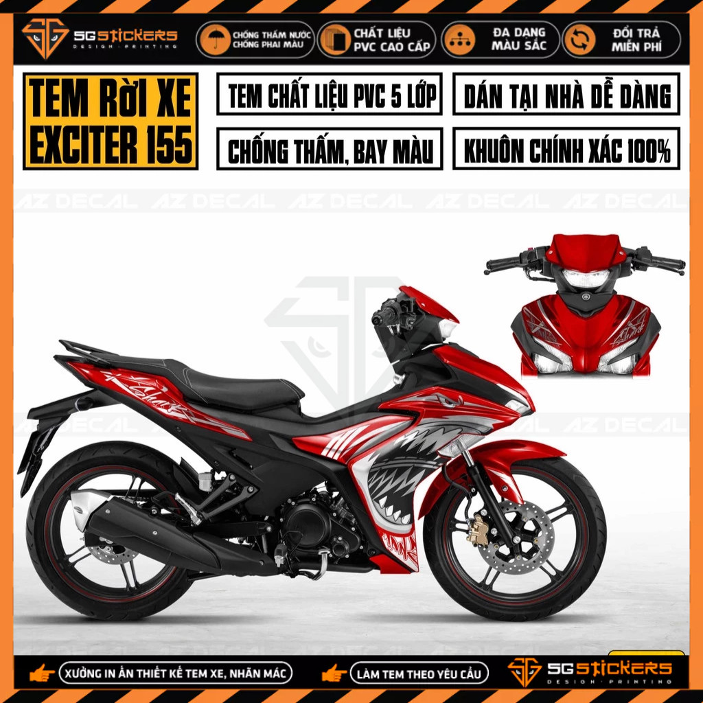 Team Xe Exciter 155 Mẫu Cá Mập | EX15522 | Tem Decal Rời Dán Ex 155 VVA Màu Đỏ Đen Trắng Xanh GP Chố