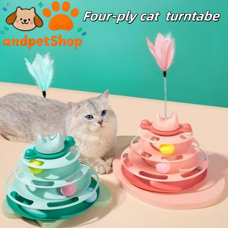 🐱 🐱 super fun interactive pet toys, 4-layer cat turntable with ball, smart tracking pet cat tower