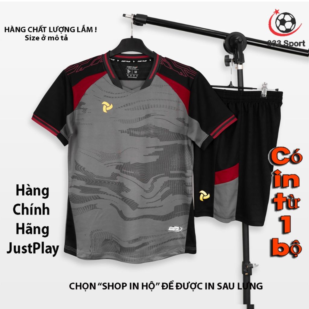 [Hàng thiết kế chính hãng JustPlay - có in tên số] Quần áo bóng đá, đồ đá banh Striker II xám mè kim