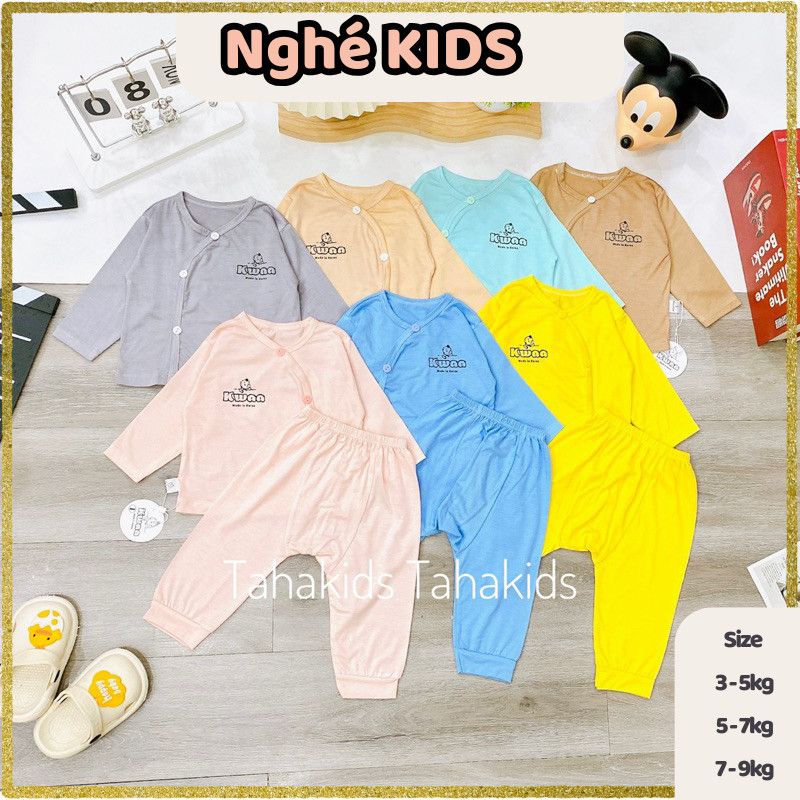 Bộ Dài Tay Thun Lạnh Cúc Chéo Cho Bé, Đồ bộ sơ sinh đáp đũng đóng bỉm Kwaa