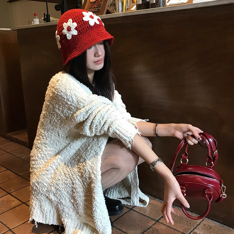 Mũ len đan tay mới, mũ xô nữ, mũ len lạnh, mũ xô hoa đan tay dễ thương ngọt ngào Nhật Bản