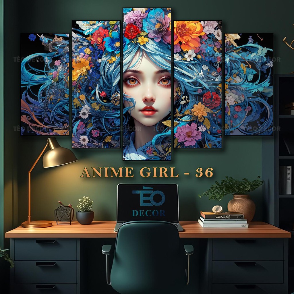 Tranh Anime Girl - Decor tiệm tóc nữ ( 22-39) Bộ 5 Tấm Dán tường cán Formex 5mm, Decor phòng ngủ chi