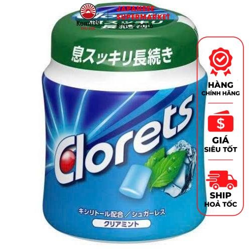 KẸO CAO SU BẠC HÀ TƯƠI MỚI CLORETS NHẬT BẢN (LỌ 140GR) - KẸO SINGUM KHÔNG ĐƯỜNG
