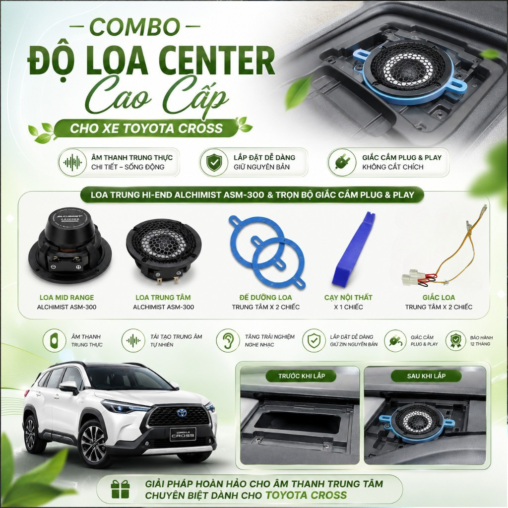 COMBO ĐỘ LOA CENTER (LOA TRUNG TÂM) XE TOYOTA CROSS (LOA ĐỨC ALCHIMIST ASM-300)