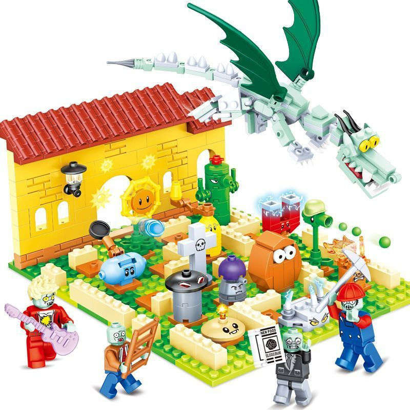 TQ~Plants vs. Zombies King Crazy Dave Car Truck Mecha Model Boys' Building Block Assembly Toy Gift P