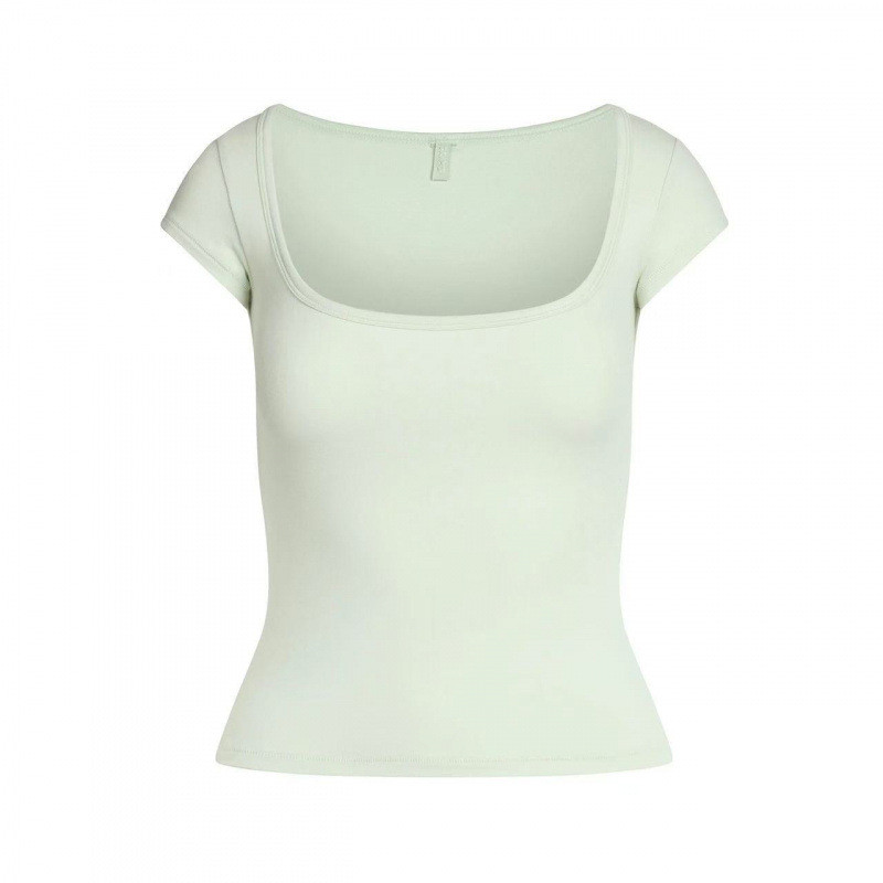 SKIMS COTTON JERSEY SCOOP NECK T-SHIRT Square-neck French-style short sleeves T Shirt