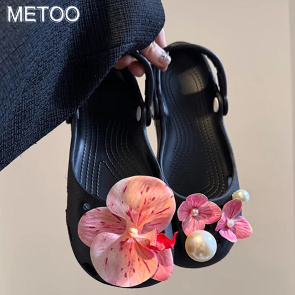 MT Giày Quyến Rũ Bộ Retro Giày Ba Lê Nữ Quyến Rũ Gói Hoa Dễ Thương Trang Trí Giày DIY Ngọc Trai Kim 