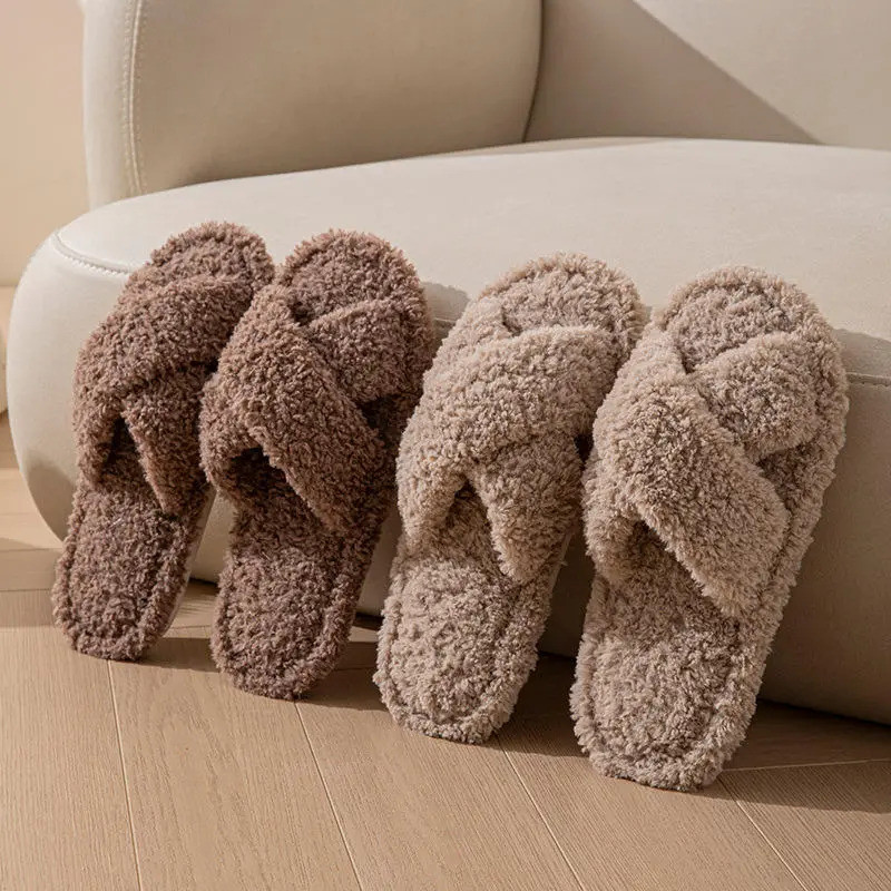 [2026 Teddy Fleece Muji Dép] 2026 Phong Cách Nhật Bản Muji Teddy Plush Dép Thu Đông Chống Thấm Nước 