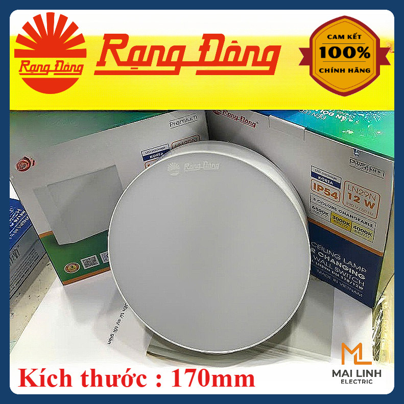 (Rạng Đông) Đèn Led ốp nổi trần (Vuông & Tròn) 12W Đổi 3 Màu - Đường kính 170mm -Chip hàn quốc Model