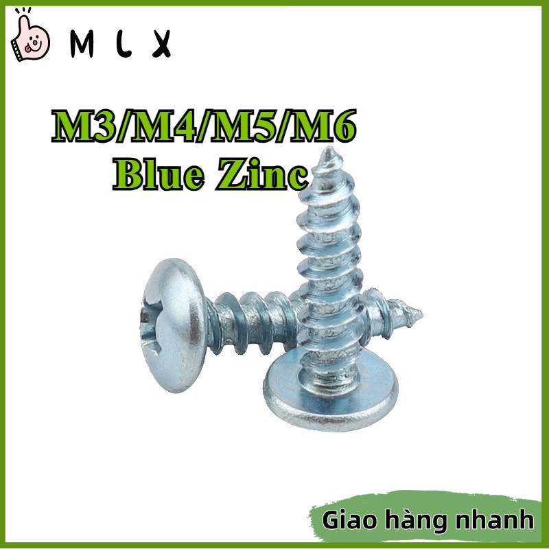 Vít Tự Khoan Đầu Dẹp To Mũi Nấm Mạ Kẽm, Lỗ Chéo Chống Rỉ, Dùng Cho Gỗ & Ván Ép M3 / M4 / M5 / M6 * L