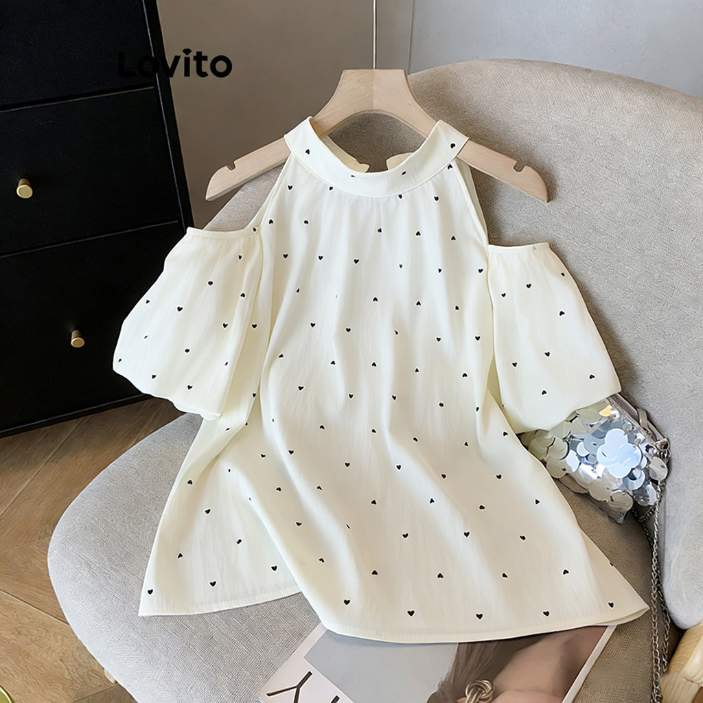 Lovito Phong cách thường ngày Áo sơ mi giản dị chấm bi họa tiết lưng cho nữ LNE71653 | BigBuy360 - bigbuy360.vn
