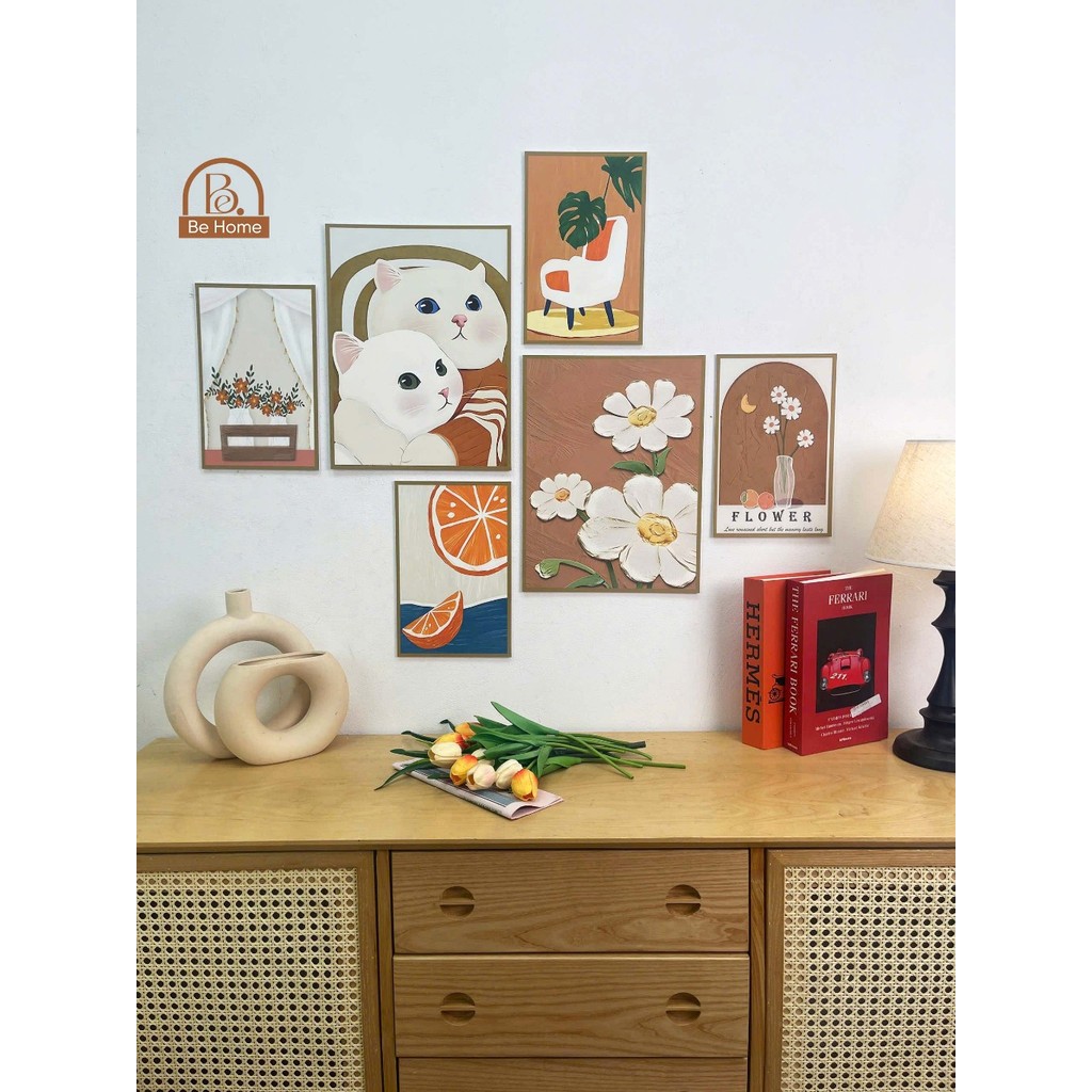 Set 6 Tranh Dán Tường, Mẫu Dễ Thương, Trang Trí Phòng Ngủ, Phòng Bé, Spa, Livestream - Behome Decor
