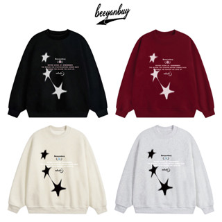  Beeyanbuy Áo sweater dài tay nam form boxy thu đông ngôi sao in hình unisex áo khoác 