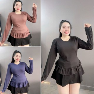  Áo Thun Bigsize Nữ Dài Tay Cổ Tròn Vạt Bèo – Thời trang Big Size Cô Nhỏ Cotton Co Giãn Thoải Mái  A298 