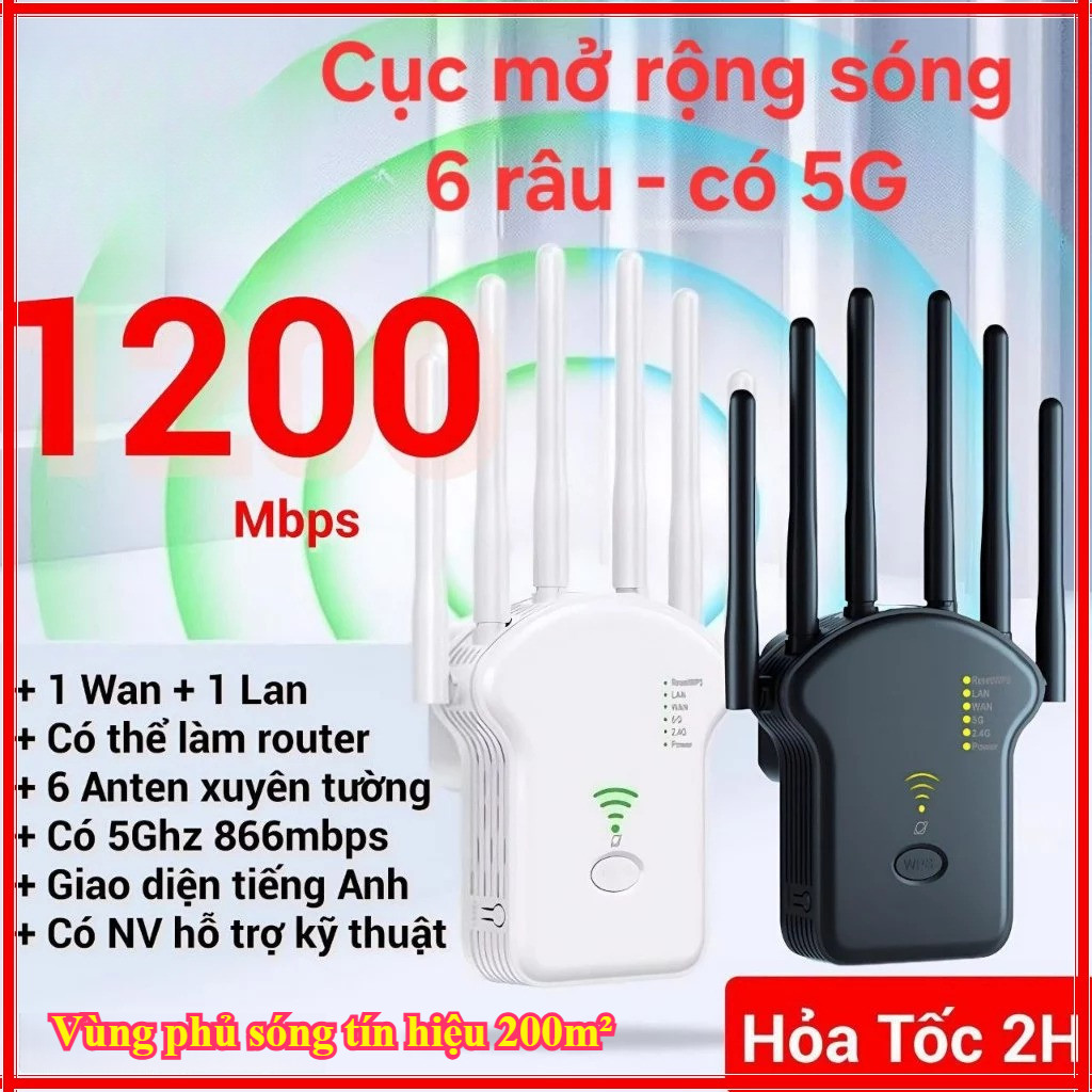 【SALE MẠNH】Kích wifi 6 râu 5G công suất 1200Mbps 2.4G 300Mbps Mở rộng sóng router phát wifi xuyên tường mạnh | BigBuy360 - bigbuy360.vn