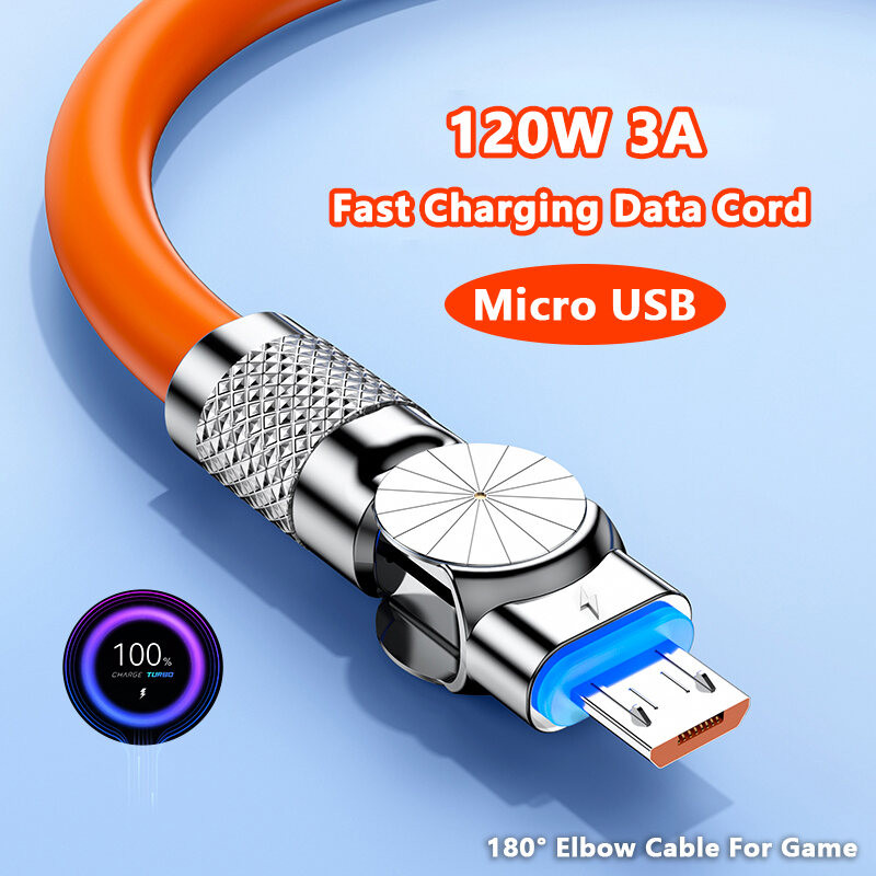Cáp Micro USB sạc nhanh 120W 3A - Thiết kế khuỷu tay cho Samsung Xiaomi Android Gaming
