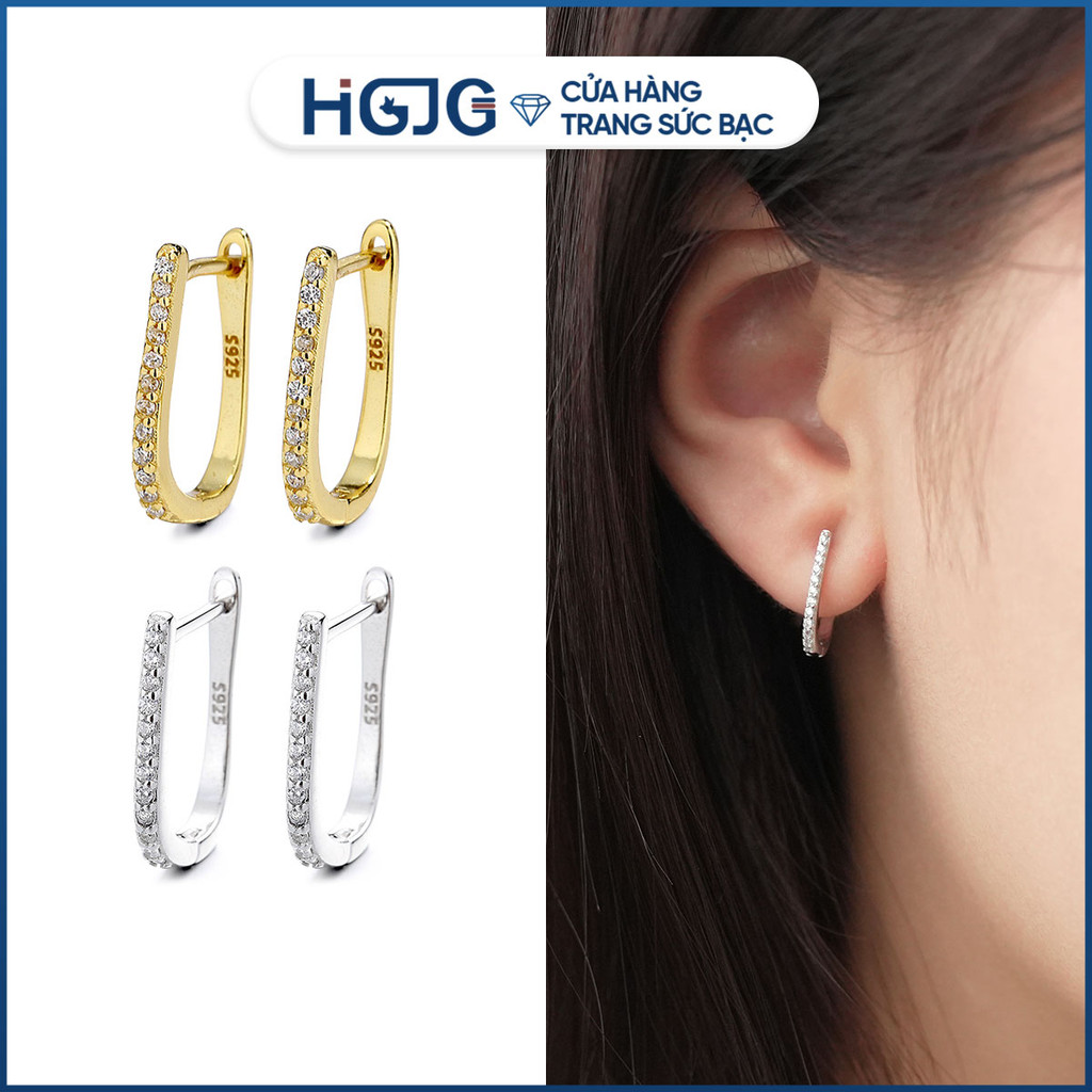  Khuyên Tai Chữ U Bạc 925 Bông Tai Nữ Phong Cách Thời Trang Cá Tính Nạm Đá Lấp Lánh Tinh Tế 