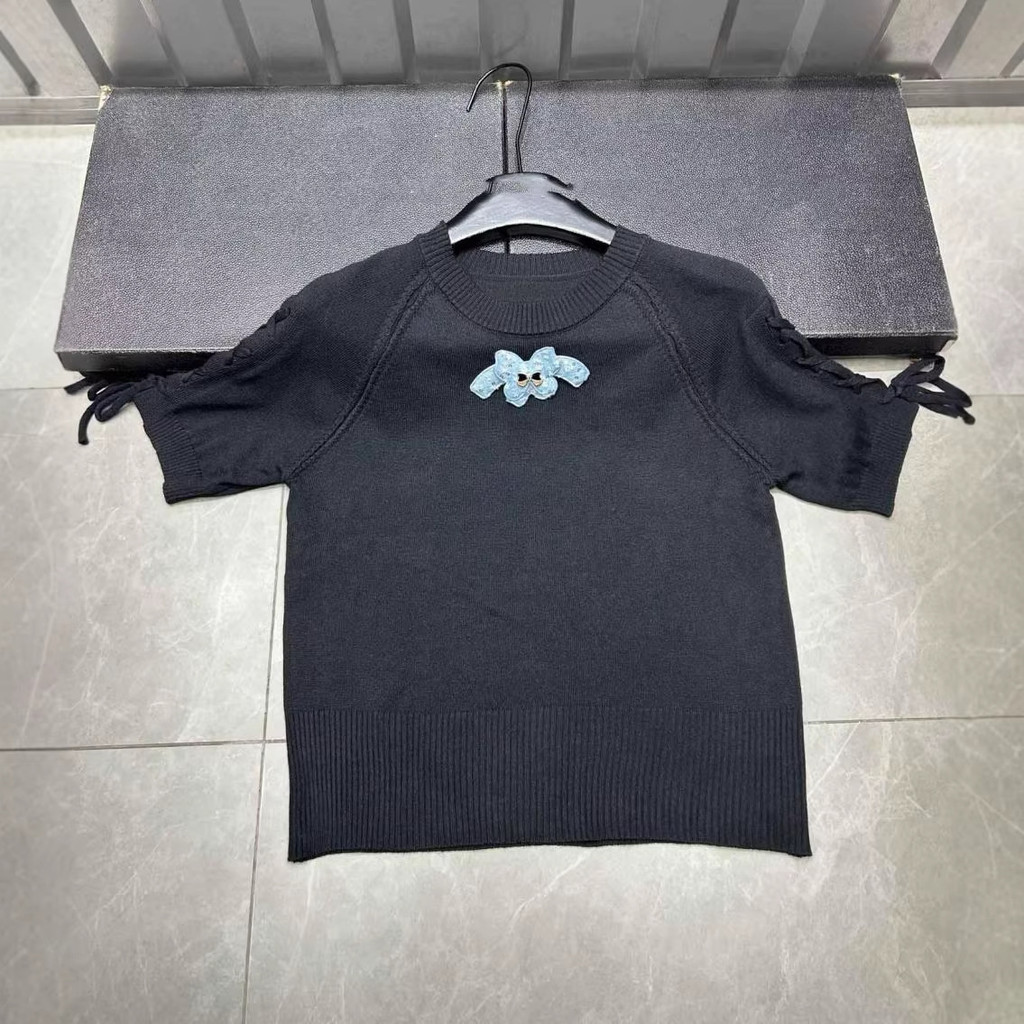 1FIH Sexy short-sleeve top with tie straps T Women's summer shirt with a unique, beautiful, slim-fit