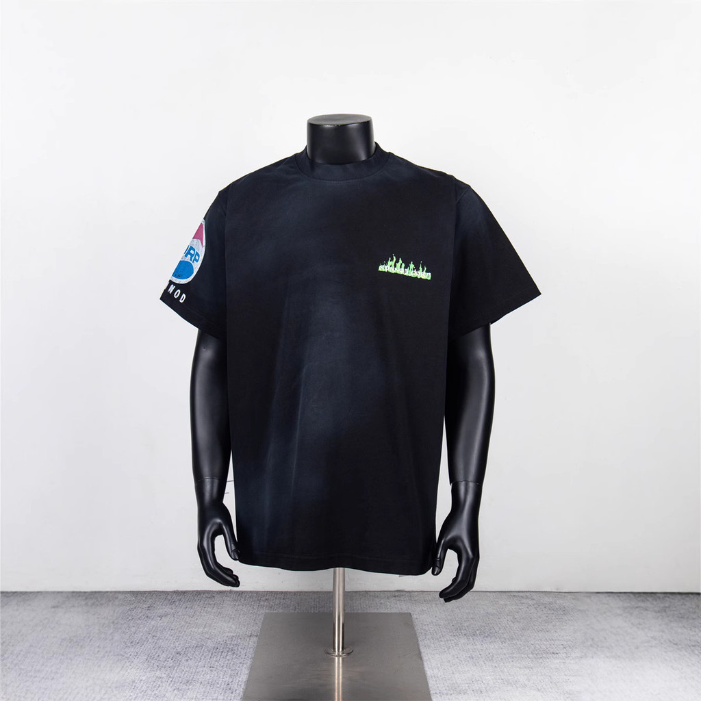 KP2K NOOD Street hip-hop style flame letter Pepsi print spray painting T Loose-fitting unisex trendy