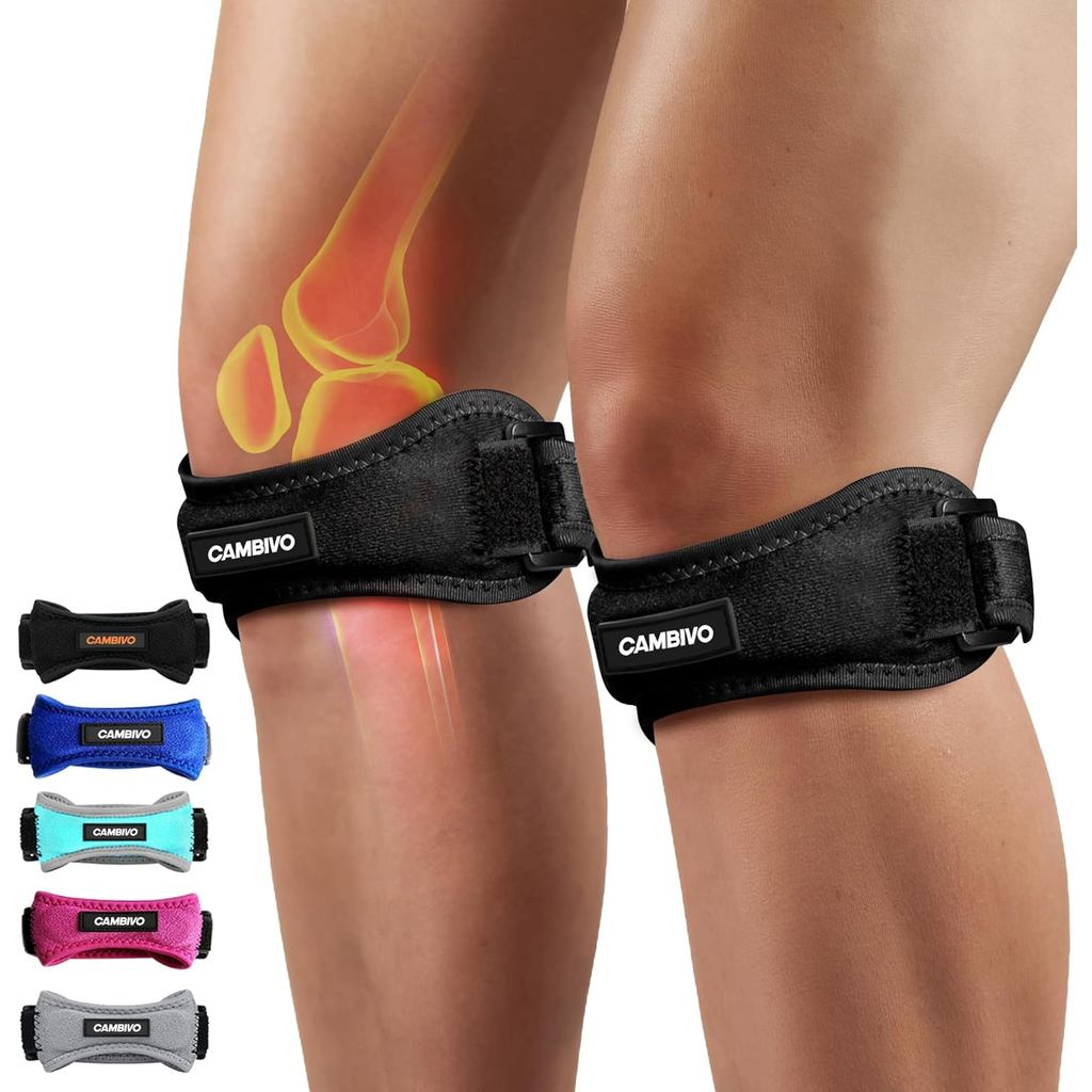 CAMBIVO 2 gói Dây đeo đầu gối bánh chè, Nẹp đầu gối cho nữ và nam giới có dây đeo bổ sung, Dây đeo b