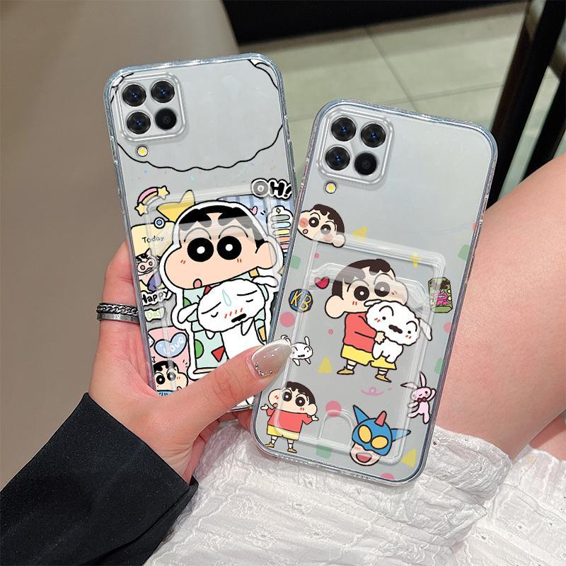 Hộp Đựng Thẻ Cho Samsung Galaxy A12 M12 A22 M22 M32 4G 5G Crayon Shin-chan Cặp Đôi TPU Chèn Ảnh Tron