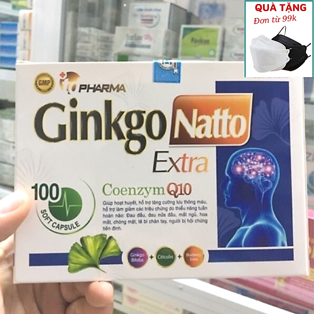Bổ não Ginkgo Natto Extra Coenzym Q10 Trắng viên nang mềm, tăng cường lưu thông tuần hoàn não hộp 10
