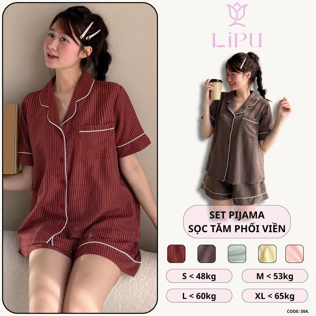 Set Pyjama Cộc Tay Sọc Tăm Phối Viền S04 LIPU #1495