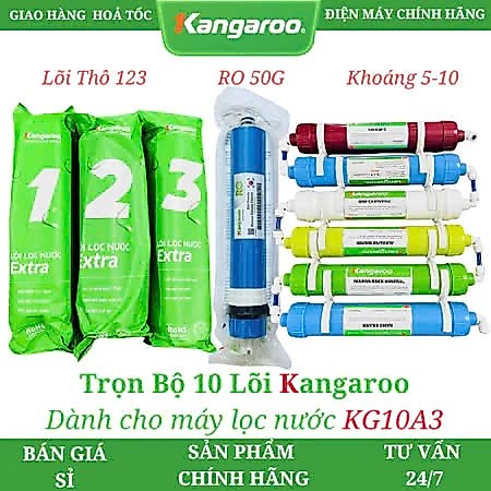 Trọn bộ 1-10 lõi Kangaroo dành cho máy lọc nước Kangaroo KG10A3, KG10A17, KG10A18, KG10A4 KG100HI