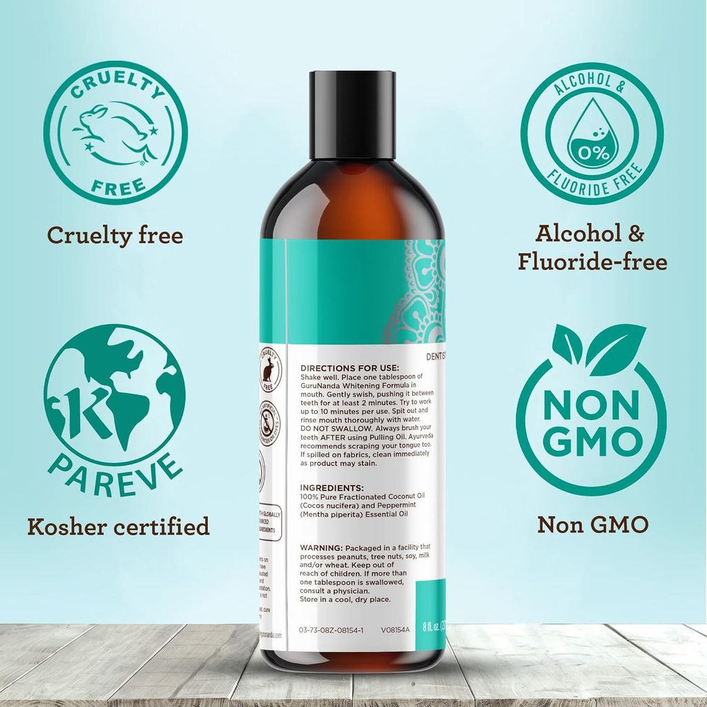 Nước súc miệng Guru (8 Ounce lỏng) với Dụng cụ cạo lưỡi Fresh Breath Premium Oil Pulling898999202606
